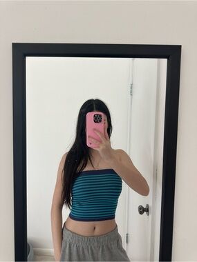 Urban Outfitters Striped Navy and Teal Tube Top